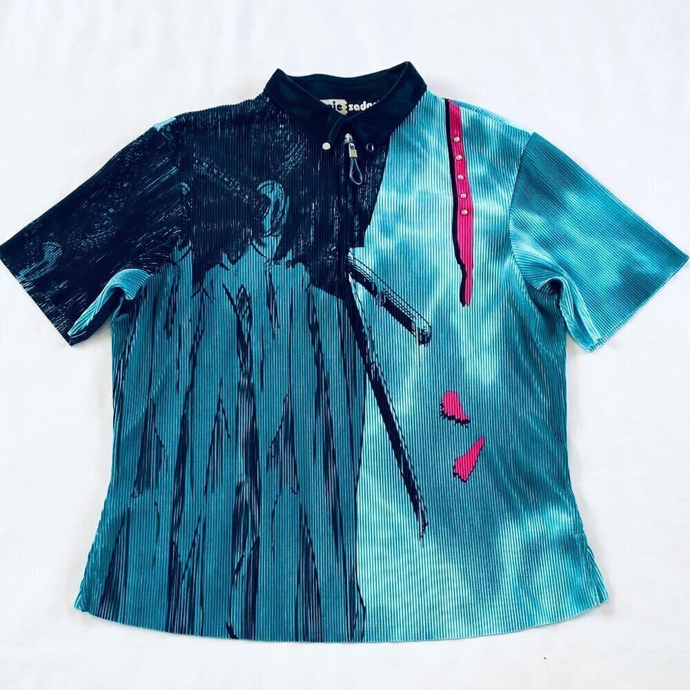 Jamie Sadock short sleeve top Women's Medium black blue unique wearable art
